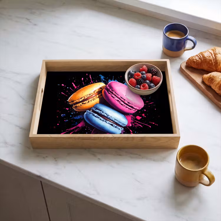Dienblad - Macarons - Dessert - Graffiti - Kleurrijk - Roze - Blauw - Geel — 4