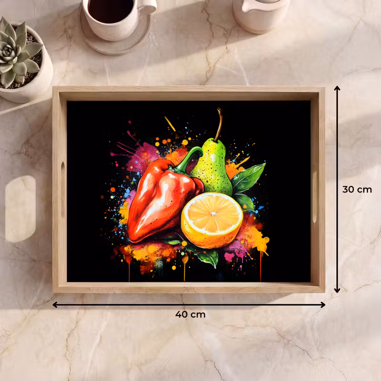 Dienblad - Paprika - Peer - Citroen - Graffiti - Verf - Abstract — 9