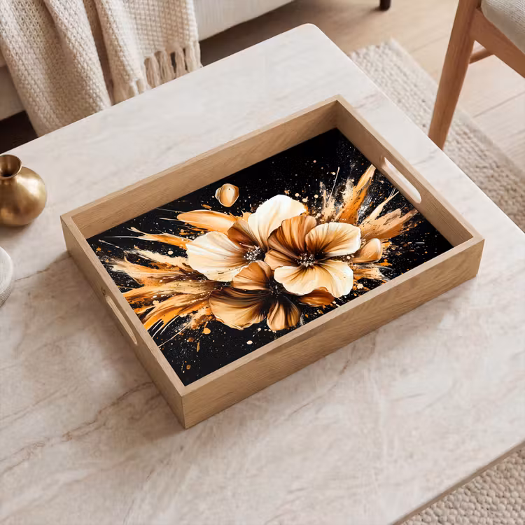 Dienblad - Bloemen - Goud - Graffiti - Zwart - Abstract — 2