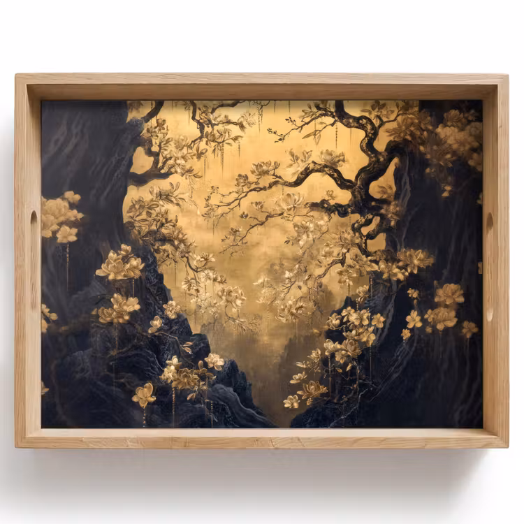 Dienblad - Bloemen - Takken - Goud - Sierlijk — 1