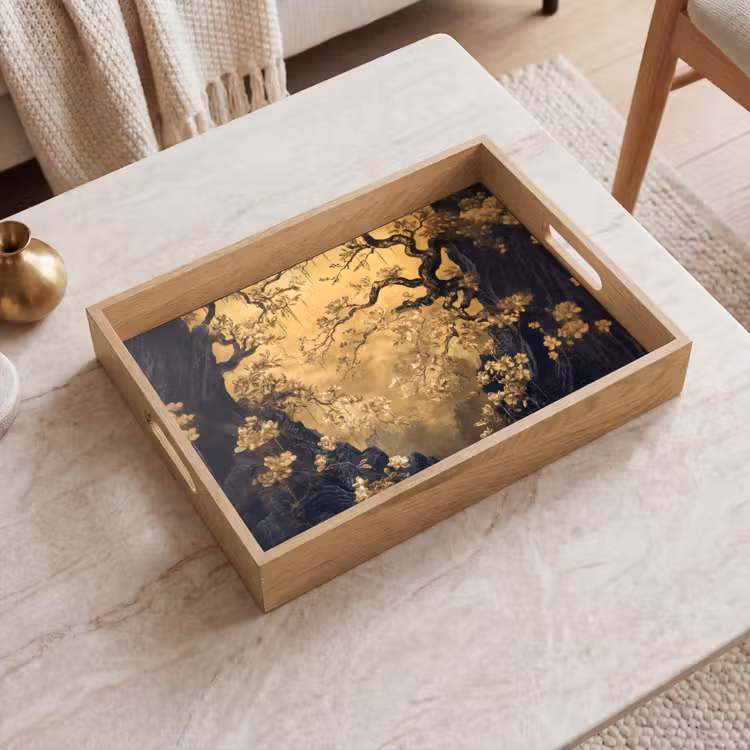 Dienblad - Bloemen - Takken - Goud - Sierlijk — 2