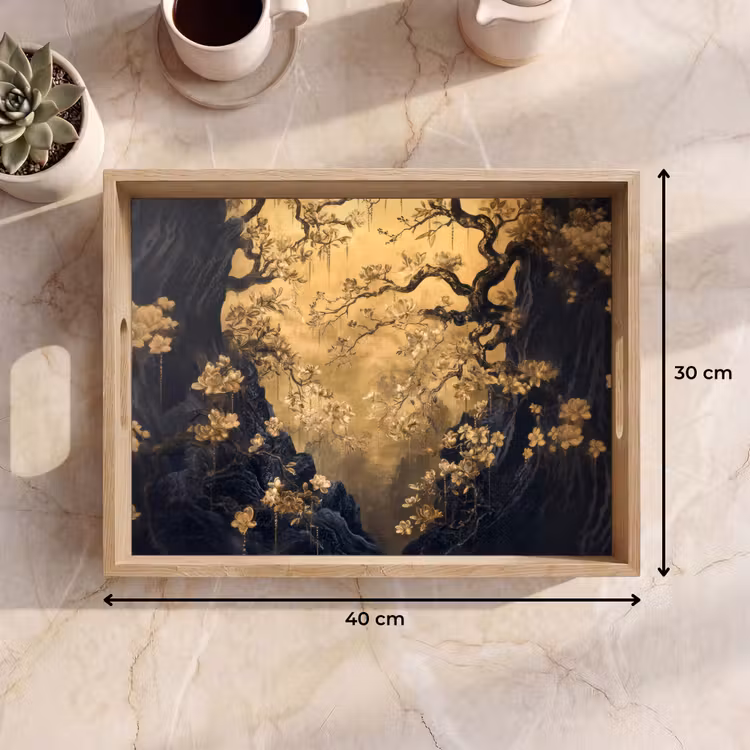 Dienblad - Bloemen - Takken - Goud - Sierlijk — 9