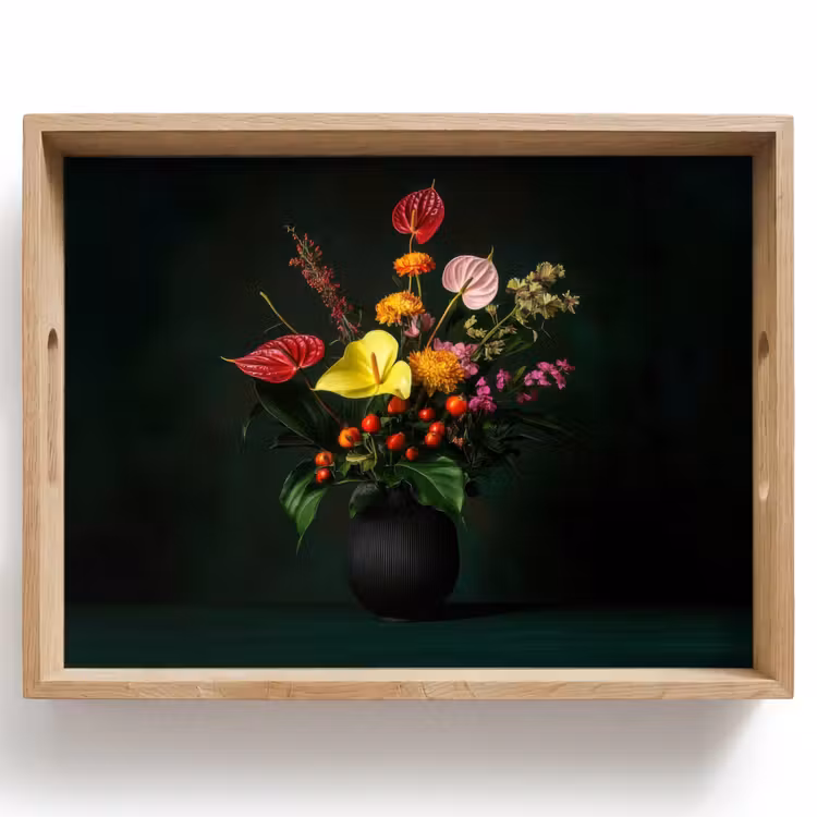 Dienblad - Bloemen - Vaas - Zwart — 1