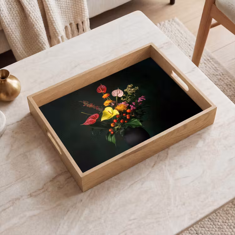 Dienblad - Bloemen - Vaas - Zwart — 2