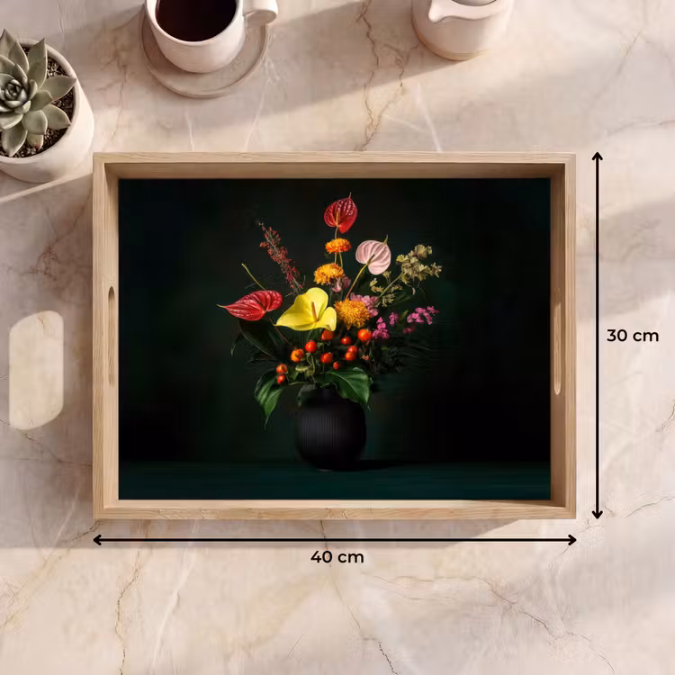 Dienblad - Bloemen - Vaas - Zwart — 9