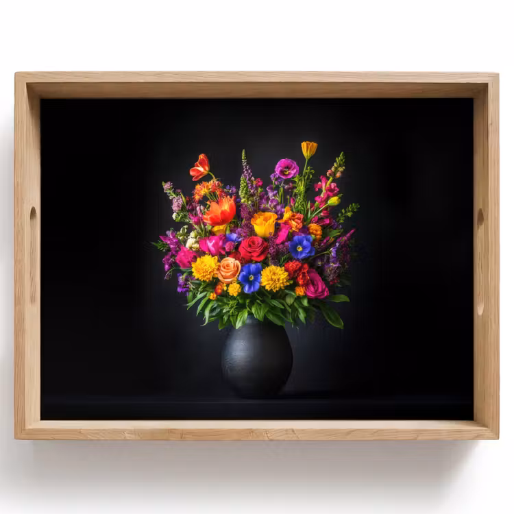 Dienblad - Felgekleurd - Bloemen - Vaas — 1