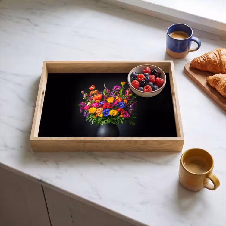 Dienblad - Felgekleurd - Bloemen - Vaas — 4
