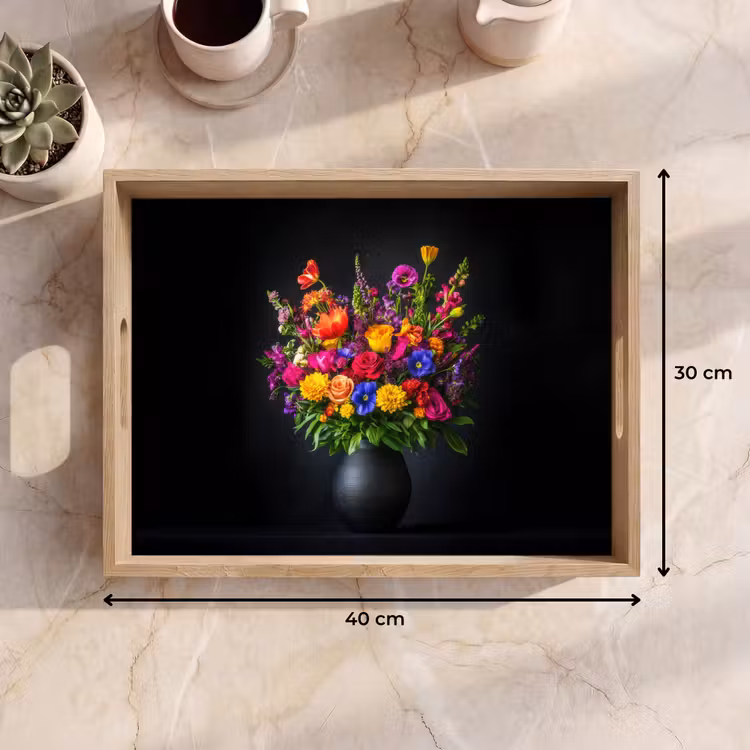 Dienblad - Felgekleurd - Bloemen - Vaas — 9