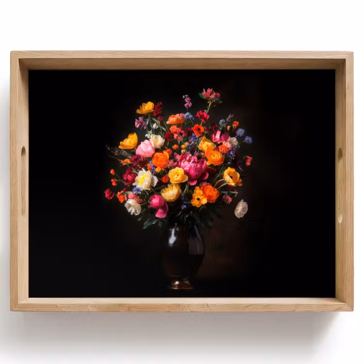 Dienblad - Kleurrijk - Boeket - Vaas - Donkerbruin — 1