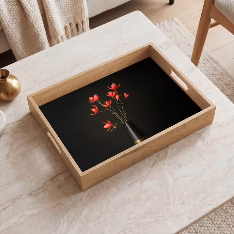 Dienblad - Rode - Bloemen - Vaas — 2