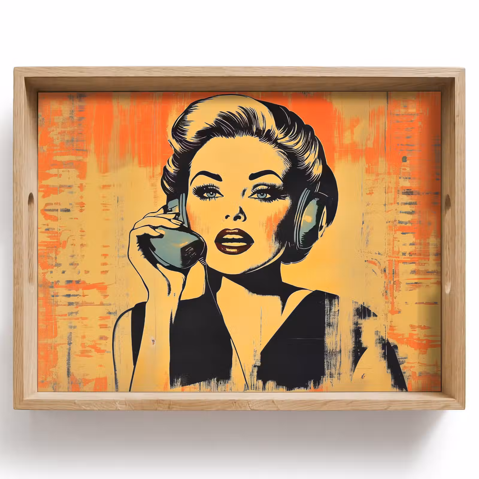 Dienblad - Retro - Vrouw - Koptelefoon - Oranje — 1
