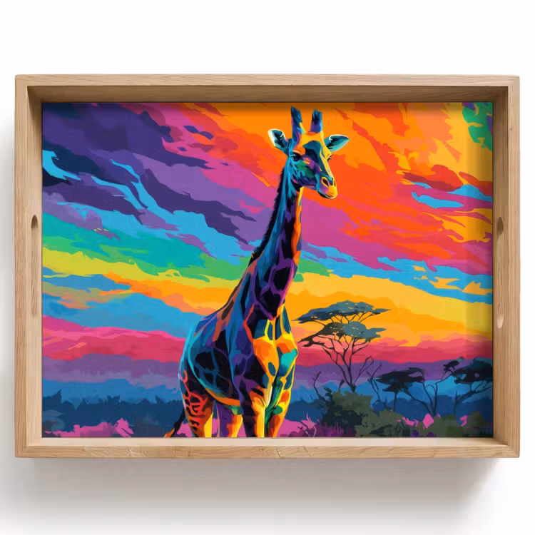 Dienblad - Giraffe - Savanna - Lucht - Gekleurd — 1