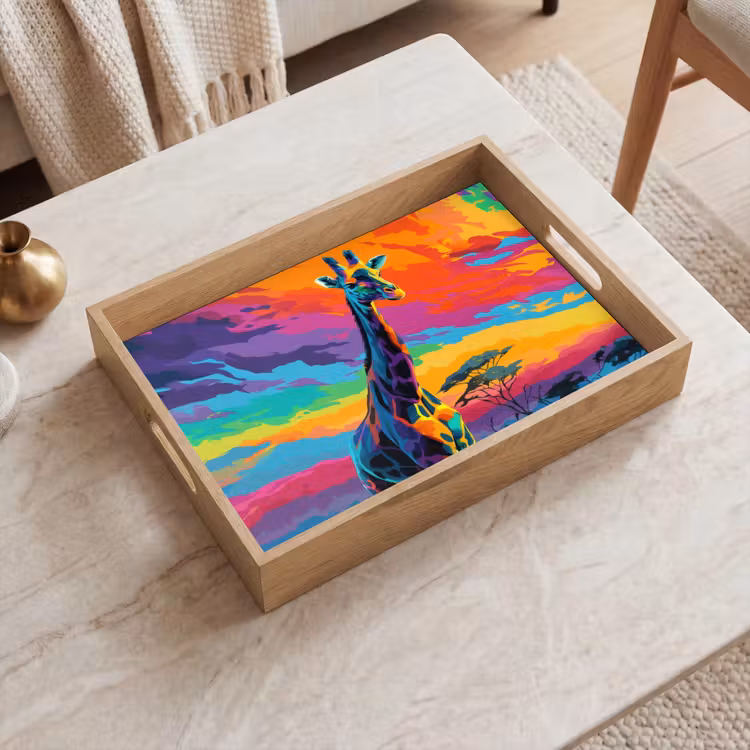 Dienblad - Giraffe - Savanna - Lucht - Gekleurd — 2