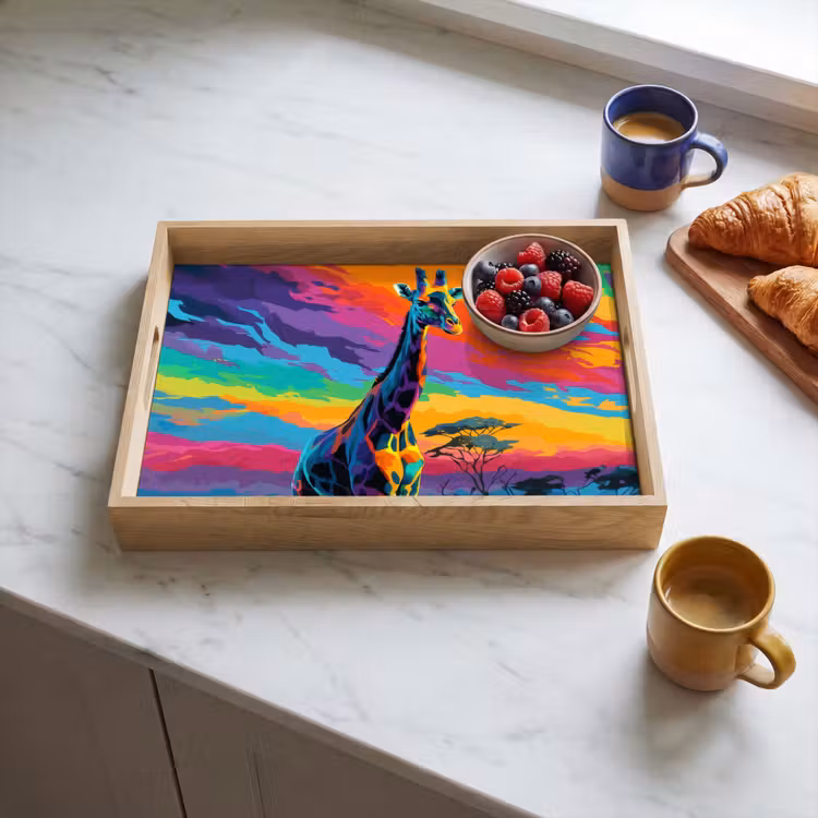 Dienblad - Giraffe - Savanna - Lucht - Gekleurd — 4