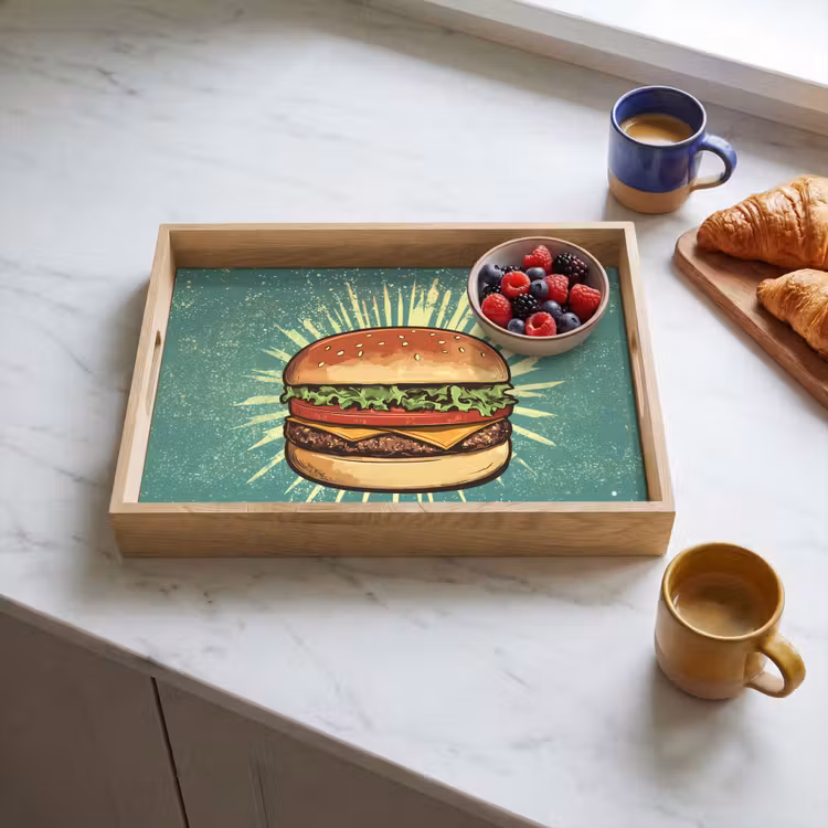 Dienblad - Hamburger - Illustratie - Sla - Kaas — 4