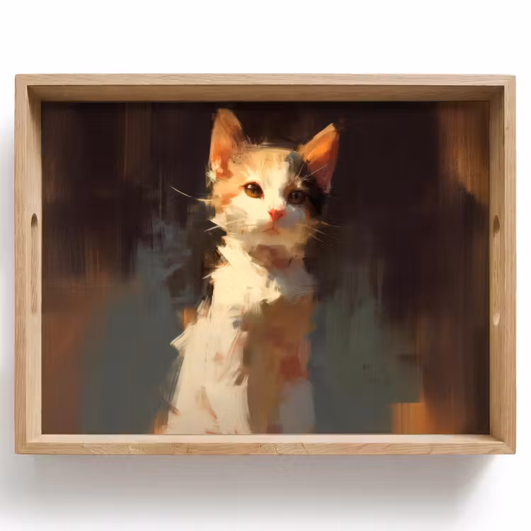 Dienblad - Kat - Geschilderd - Artistiek - Wit — 1