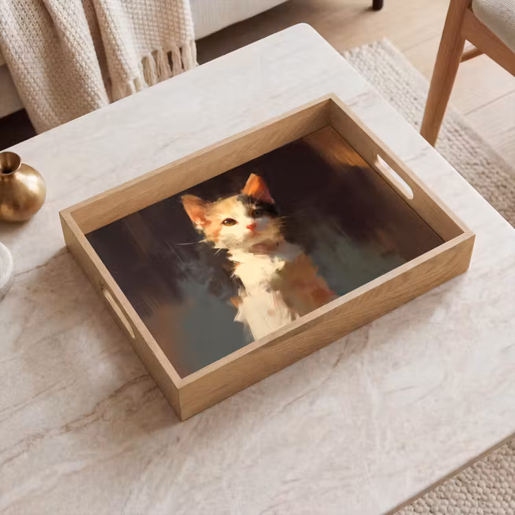 Dienblad - Kat - Geschilderd - Artistiek - Wit — 2