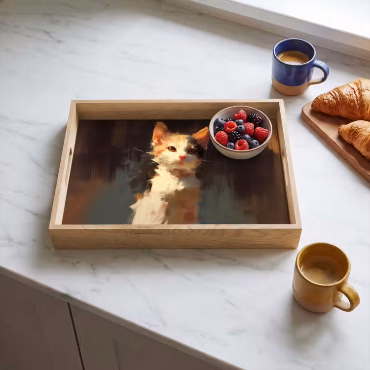 Dienblad - Kat - Geschilderd - Artistiek - Wit — 4