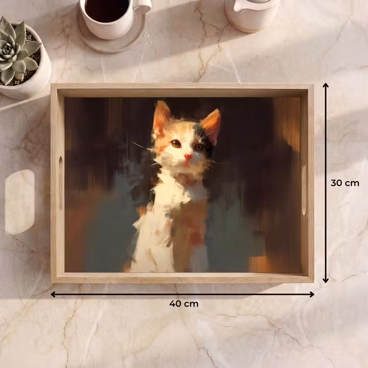 Dienblad - Kat - Geschilderd - Artistiek - Wit — 9