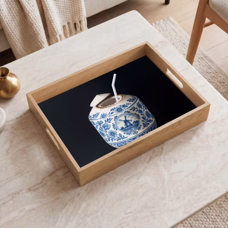Dienblad - Kokosnoot - Eten - Delfts blauw - Drinken — 2