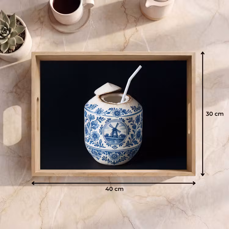 Dienblad - Kokosnoot - Eten - Delfts blauw - Drinken — 9