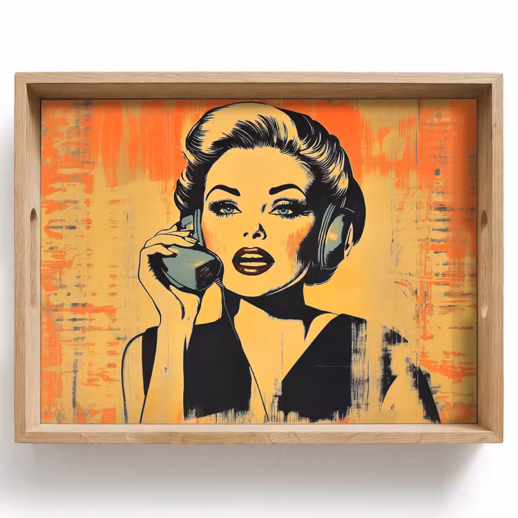 Dienblad - Retro - Vrouw - Koptelefoon - Oranje — 1