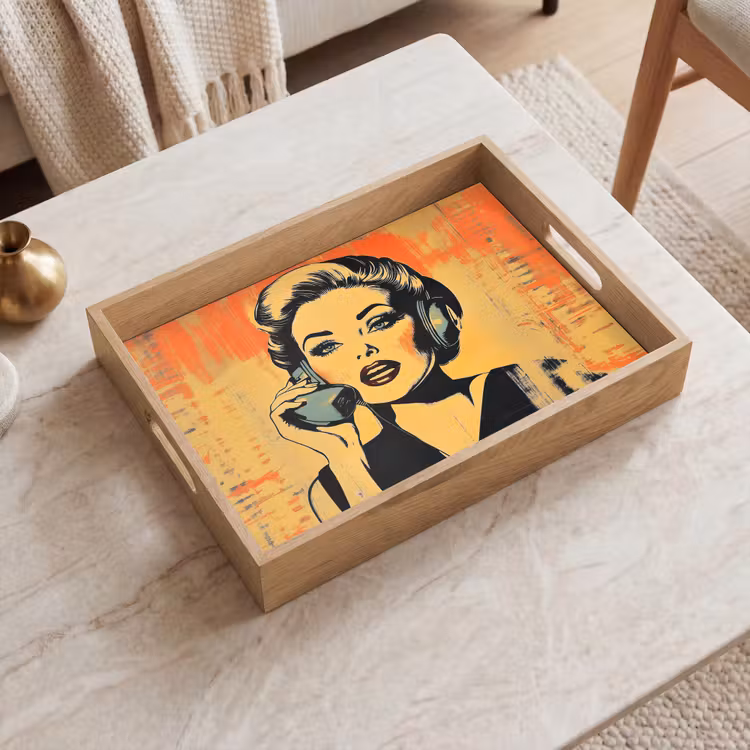 Dienblad - Retro - Vrouw - Koptelefoon - Oranje — 2