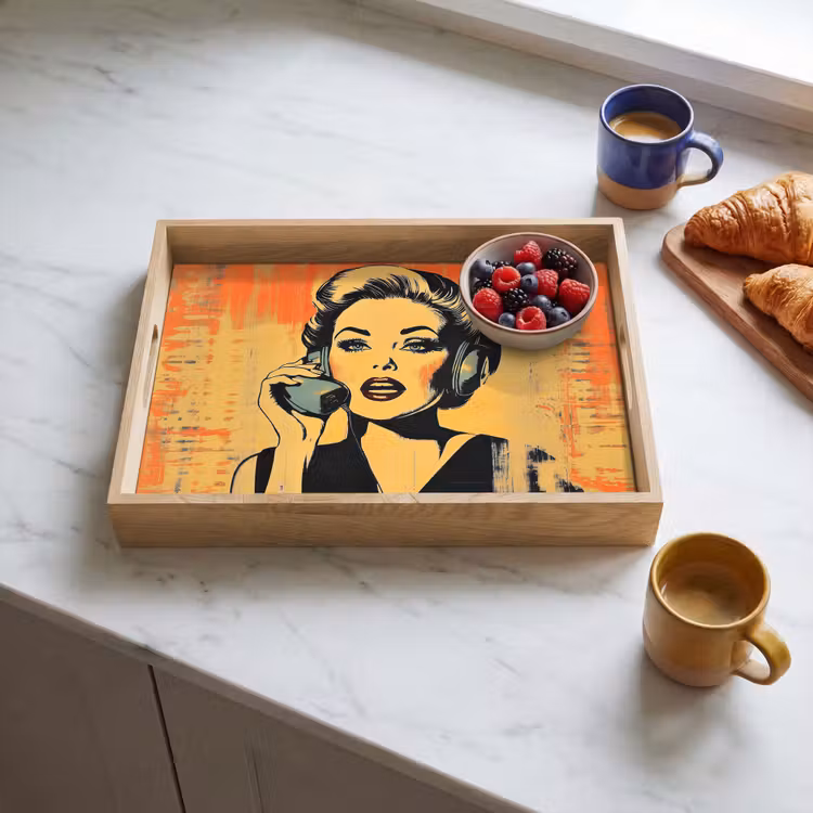 Dienblad - Retro - Vrouw - Koptelefoon - Oranje — 4