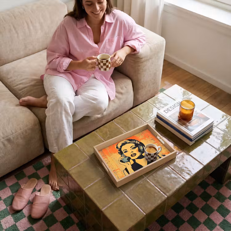 Dienblad - Retro - Vrouw - Koptelefoon - Oranje — 6