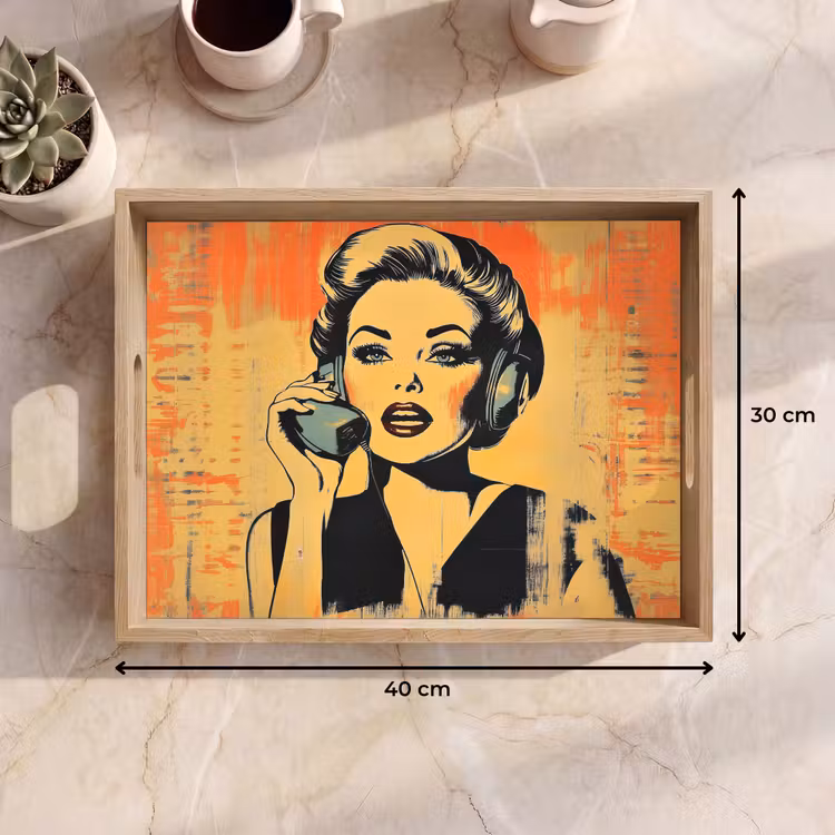 Dienblad - Retro - Vrouw - Koptelefoon - Oranje — 9