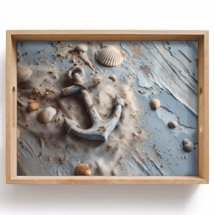 Dienblad - Anker - Hout - Schelpen - Zand — 1