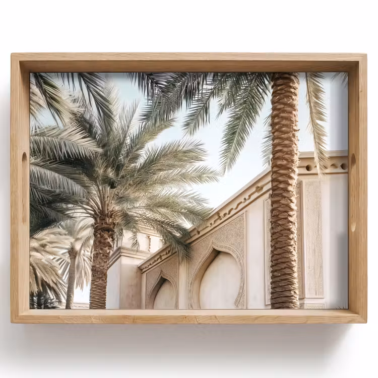 Dienblad - Gebouw - Palmbomen - Beige - Zon — 1
