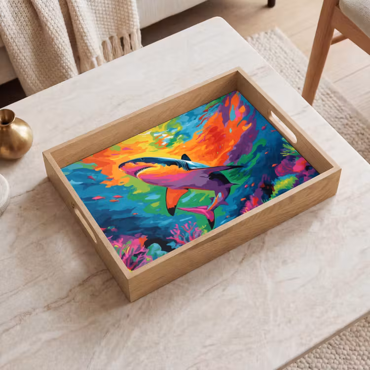 Dienblad - Haai - Koraalrif - Abstract - Kleurrijk — 2