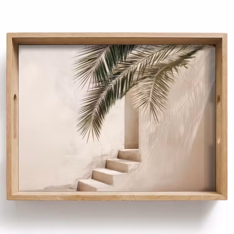 Dienblad - Palmboom - Schaduw - Trap - Beige — 1