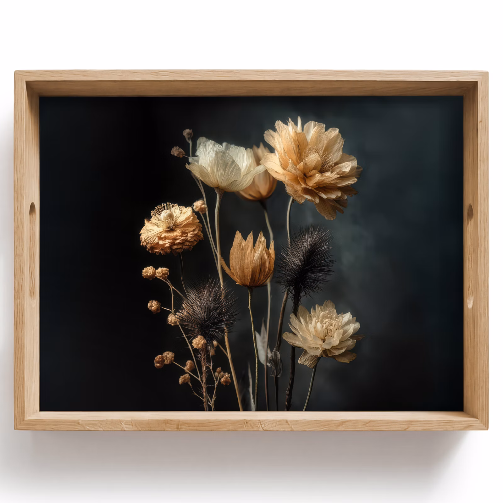 Dienblad - Boeket - Bloemen - Licht - Zwart — 1