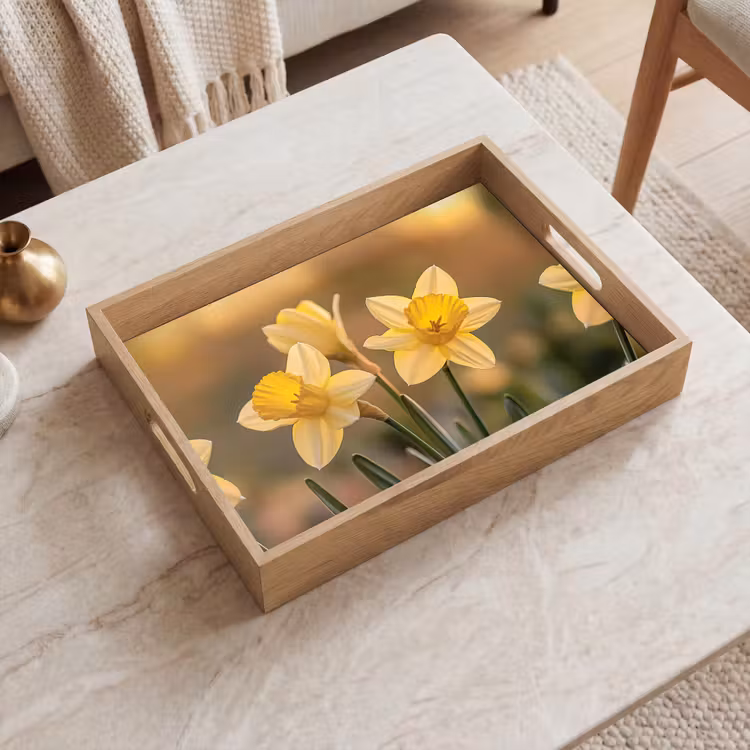 Dienblad - Bloemen - Geel - Wazig — 2