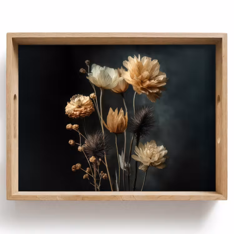 Dienblad - Boeket - Bloemen - Licht - Zwart — 1
