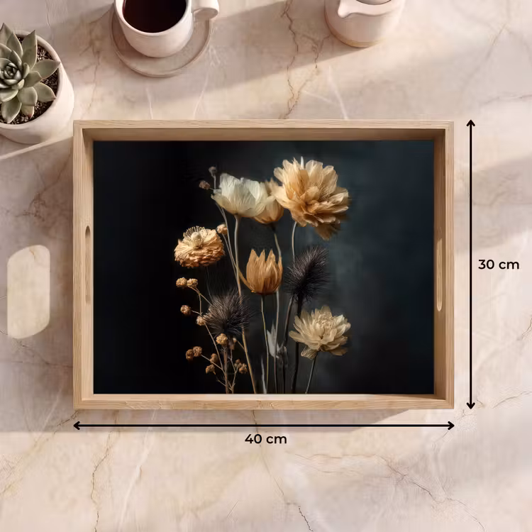 Dienblad - Boeket - Bloemen - Licht - Zwart — 9