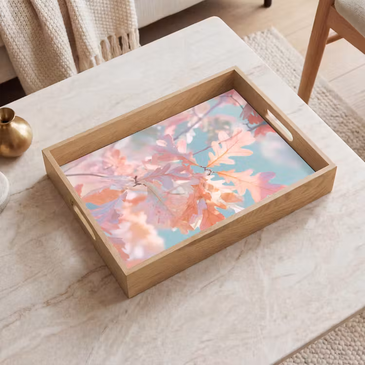Dienblad - Eikenbladeren - Takken - Roze — 2