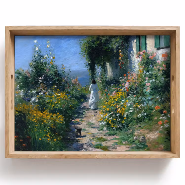 Dienblad - Kat - Vrouw - Bloemen - Huis — 1