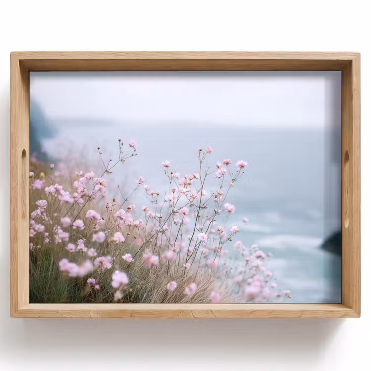 Dienblad - Klif - Bloemen - Zee - Roze — 1
