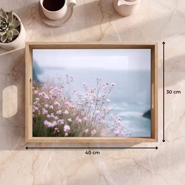Dienblad - Klif - Bloemen - Zee - Roze — 9
