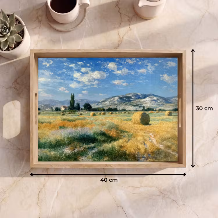 Dienblad - Landschap - Strobalen - Bergen - Wolken — 9