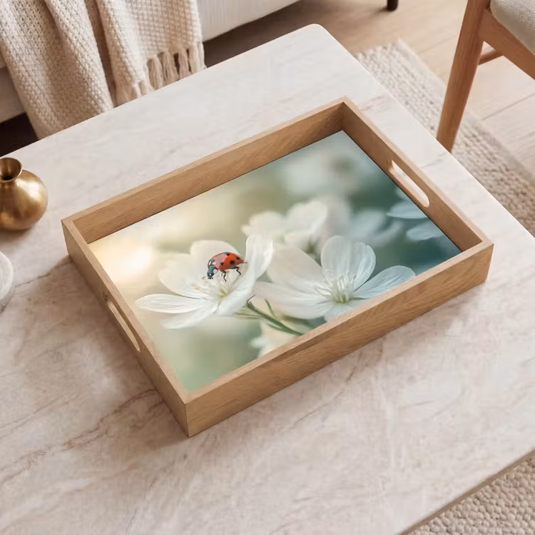 Dienblad - Lieveheersbeestje - Bloemen - Wit — 2