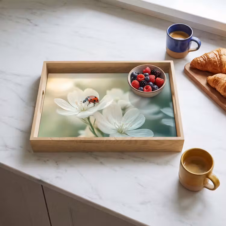 Dienblad - Lieveheersbeestje - Bloemen - Wit — 4