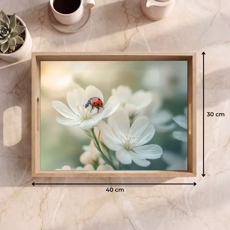 Dienblad - Lieveheersbeestje - Bloemen - Wit — 9