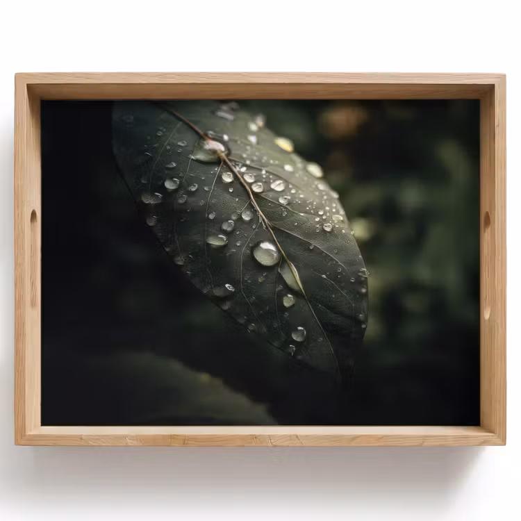 Dienblad - Blad - Groen - Nerven - Regendruppels — 1