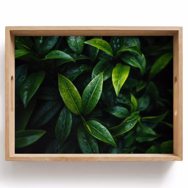 Dienblad - Bladeren - Regendruppels - Licht - Groen — 1