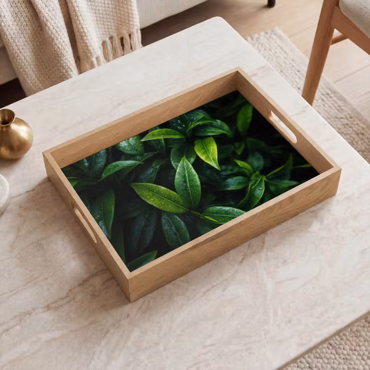 Dienblad - Bladeren - Regendruppels - Licht - Groen — 2