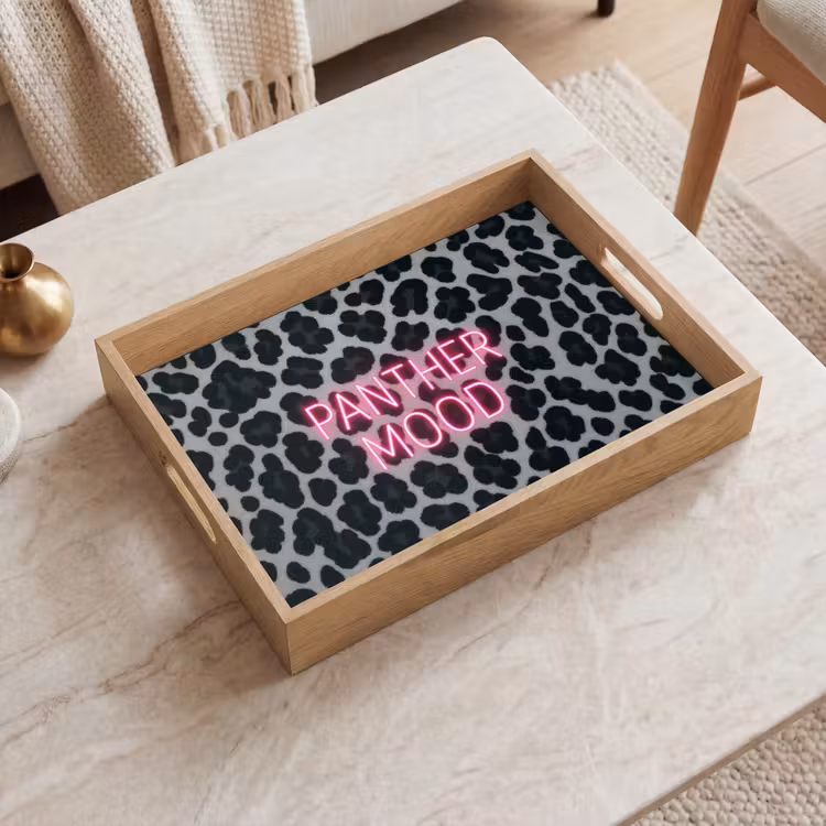 Dienblad - Panterprint - Zwart - Neonletters - Roze — 2